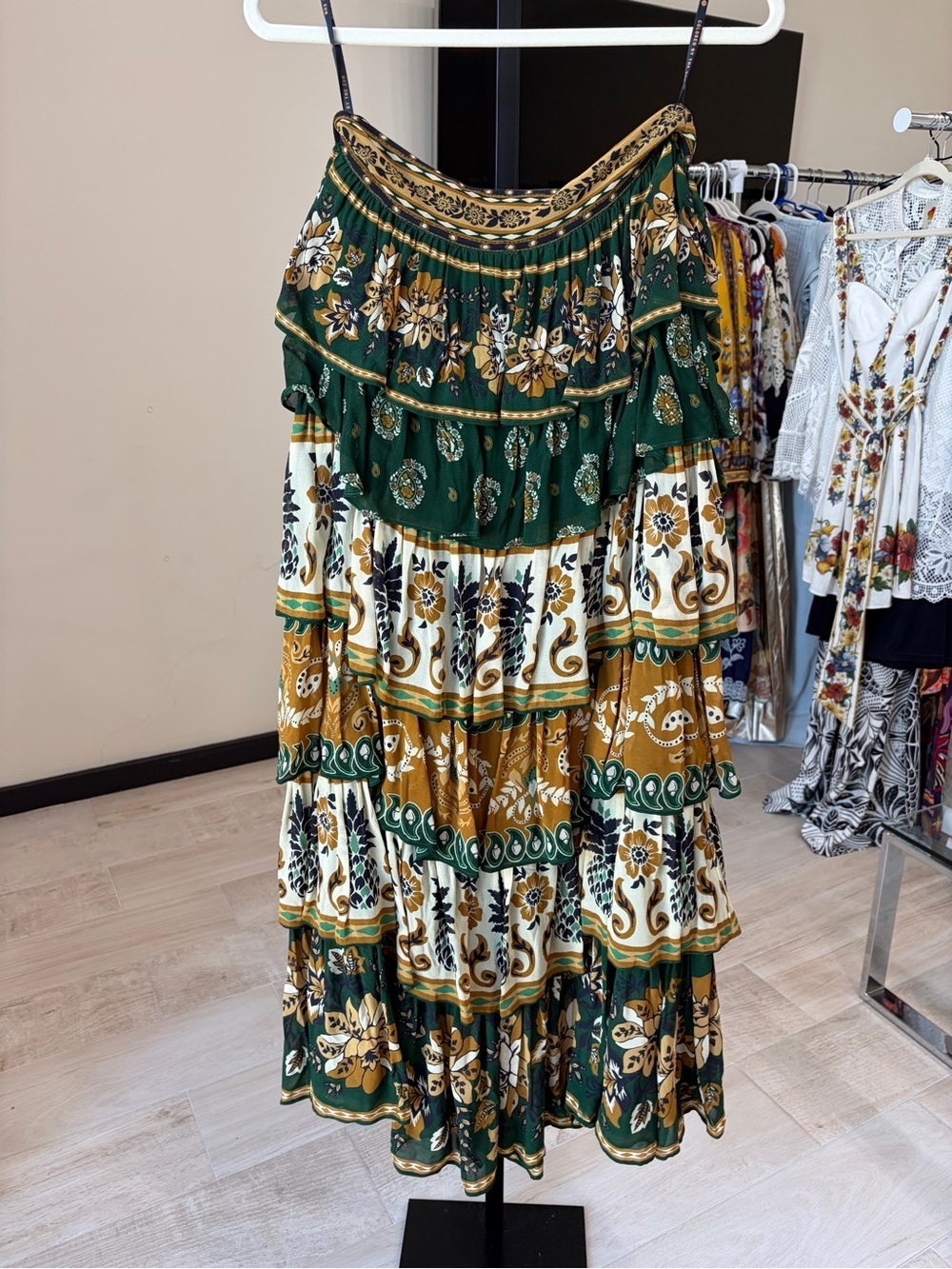 Farm Rio: Green Ayla Mixed Scarves Layered
Maxi Skirt - Picture 4 of 10